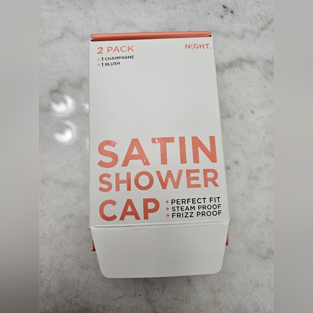 Night Satin Shower Cap in Champagne & Blush Frizz Steam Proof Perfect Fit 2 Pack